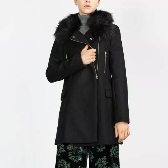 zara fur collar coat